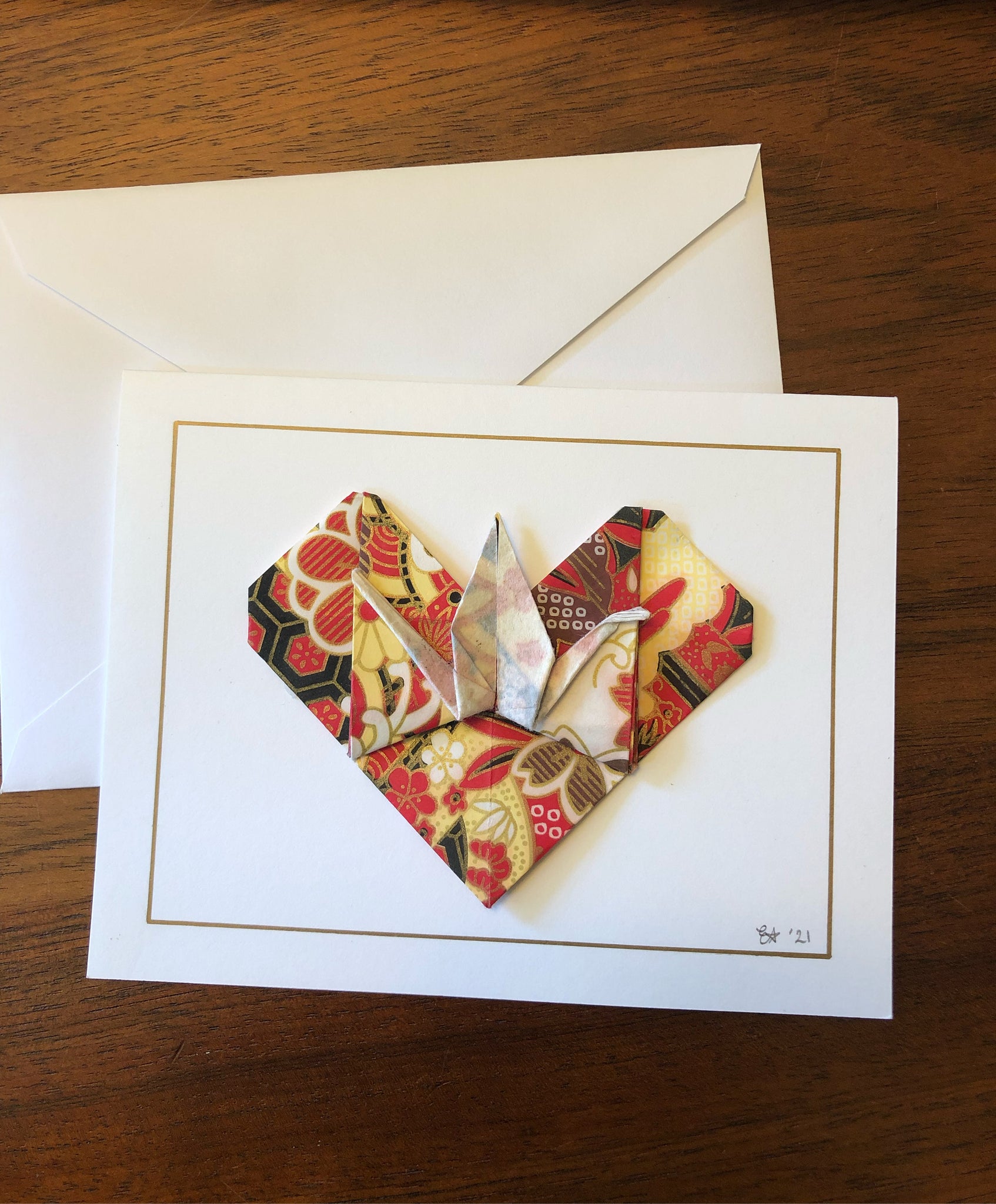 Origami Heart Crane Greeting Card
